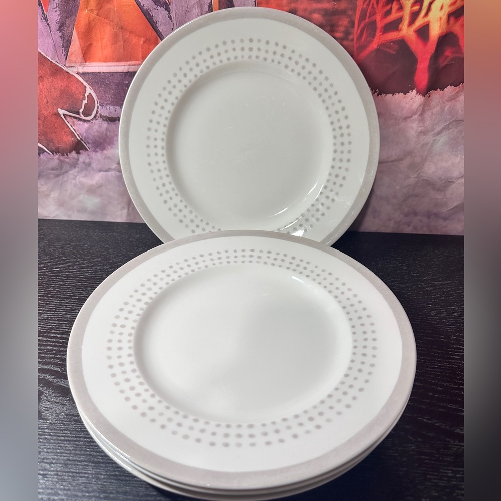(4) Kate Spade New York Charlotte Street East grey porcelain accent plates 9.25”